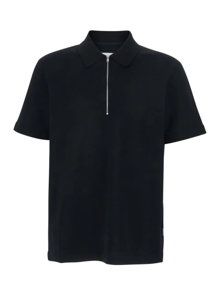 Tricou Polo black Polo Shirt with front zip closure and classic collar in cotton for men
