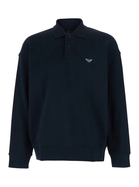 Tricou Polo Blue Sweatshirt with Polo Collar and Logo Embroidery on the Front for Men
