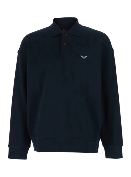 Tricou Polo Blue Sweatshirt with Polo Collar and Logo Embroidery on the Front for Men