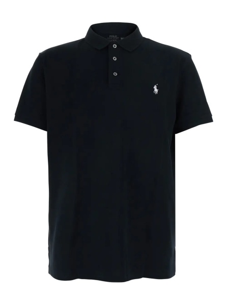 Tricou Polo 'Custom Fit' Black polo shirt with classic collar and Pony embroidery on the front in cotton for men