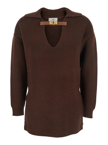 Tricou polo Elisabetta Franchi maro din lana