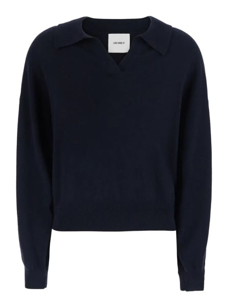 Tricou Polo 'Katriel' blue Sweater with polo collar and ribbed details in cashmere women