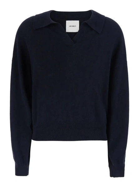 Tricou Polo 'Katriel' blue Sweater with polo collar and ribbed details in cashmere women