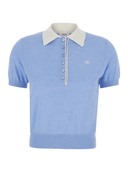 Tricou Polo Light blue Polo Shirt with Pointed Collar and logo on the chest in cotton Blend Women