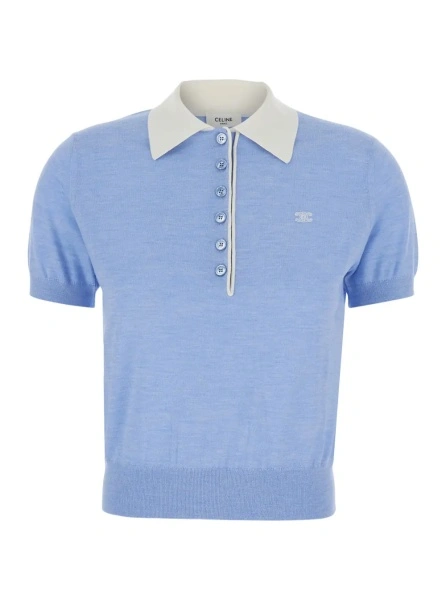 Tricou Polo Light blue Polo Shirt with Pointed Collar and logo on the chest in cotton Blend Women