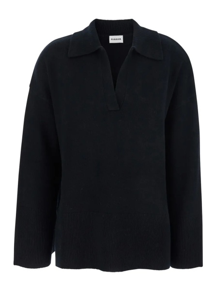 Tricou Polo P.A.R.O.S.H. Black Sweater with Polo Shirt Style Collar and Dropped Shoulder in Wool and Cashmere Woman