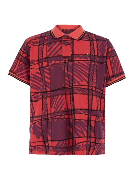 Tricou Polo Red Polo Shirt with All-Over Print and Embroidered Logo in Cotton for Men