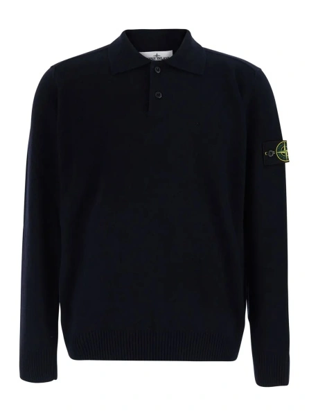 Tricou polo Stone Island albastru din lana
