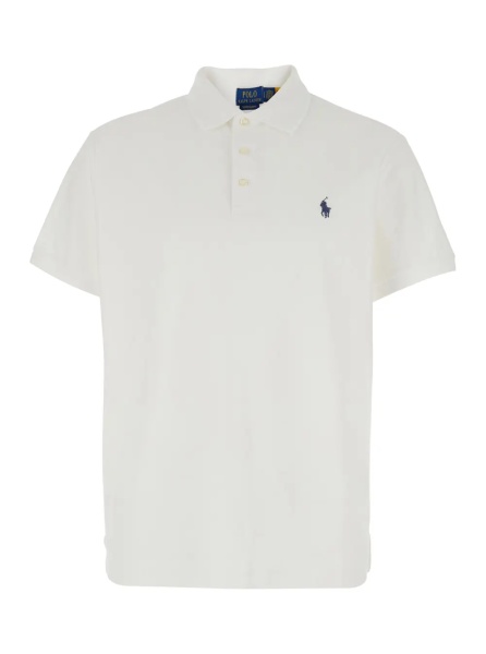 Tricou Polo White Polo with Classic Collar and Pony Embroidery on the Front in Cotton Man