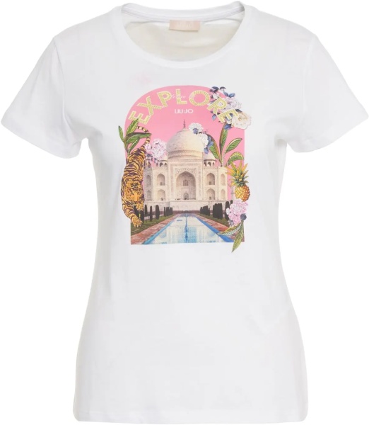 Tricou T-shirt with print and rhinestones