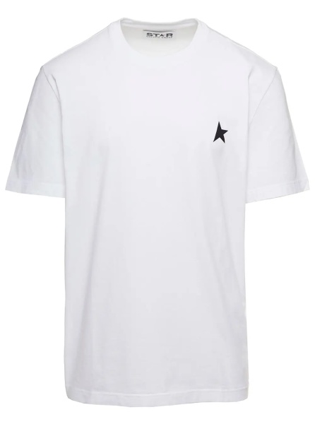 Tricou T-Shirt with Round Neck and One Star Logo Print on the Front in White Cotton for Men