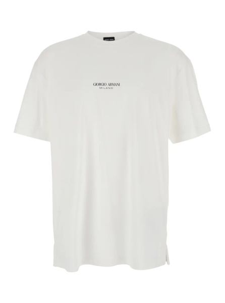 Tricou White Crew Neck T-Shirt with Logo Lettering on the Front in Cotton for Men