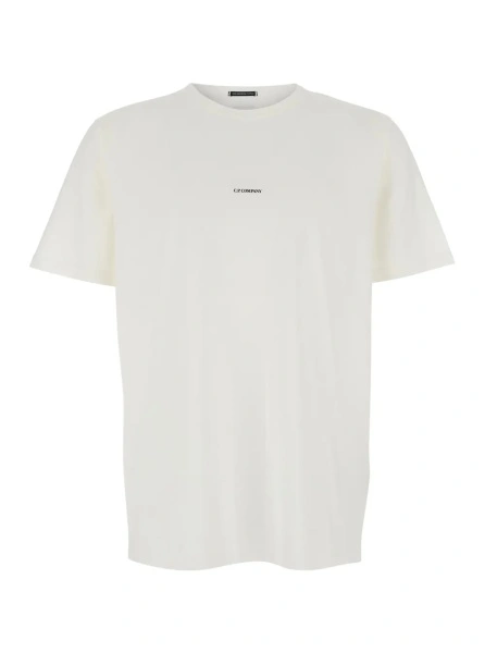 Tricou White Crewneck T-Shirt with Logo Lettering on the Front in Cotton Man