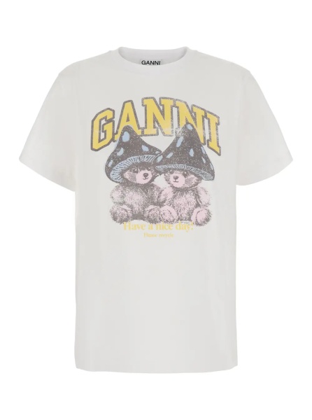 Tricou White Round neck T-shirt with maxi print on the front in cotton for women