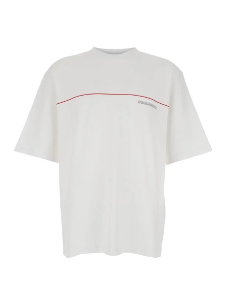 Tricou White T-Shirt with Logo Lettering on the Front in Cotton for Men