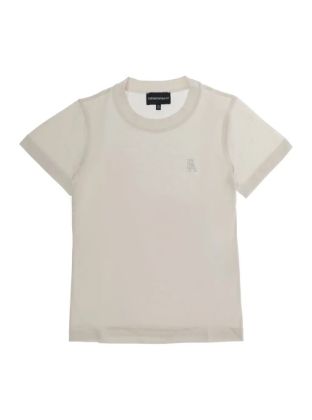 Tricou White T-Shirt with Round Neck and Logo Embroidery on the Front in Cotton Blend Boy