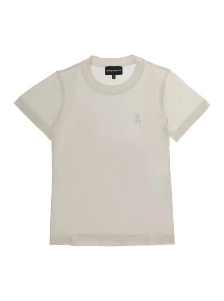 Tricou White T-Shirt with Round Neck and Logo Embroidery on the Front in Cotton Blend Boy