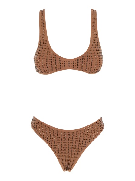 Bikini Brown 'Sbambato' Bikini with Stud Decoration in Tech Fabric