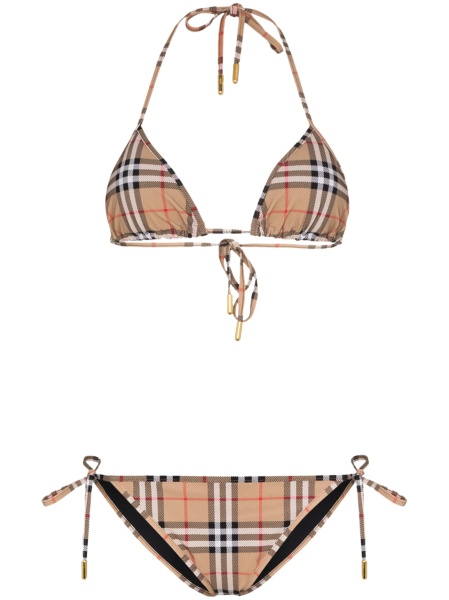 Bikini Burberry vintage check maro din poliamida si elastan