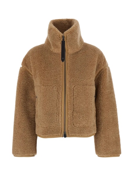 Blanuri Beige shearling jacket with high neck and two patch pockets on the front in ecofur for women