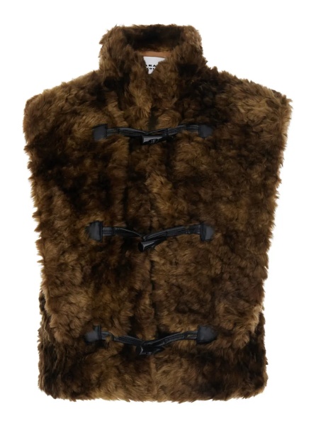 Blanuri 'JOCYA' brown Jacket with high collar and toggle closure in faux fur for women