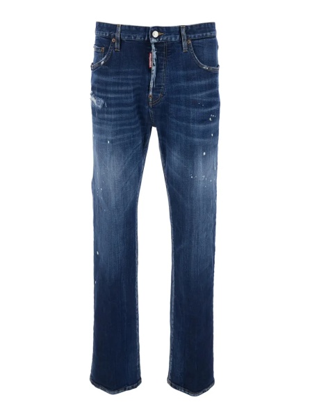 Blugi '643' Blue Jeans with Ripped Details All-Over and Logo Patch on the Back in Denim Men