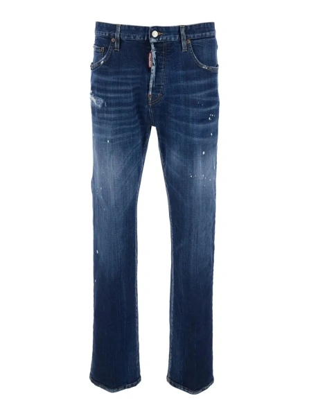 Blugi '643' Blue Jeans with Ripped Details All-Over and Logo Patch on the Back in Denim Men