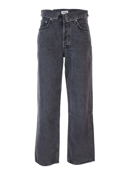 Blugi Black Jeans with Front-Fold Design and Logo Patch on the Rear in Denim Woman