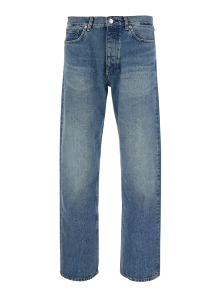 Blugi blue Five-pocket jeans with logo patch on the back in cotton for men