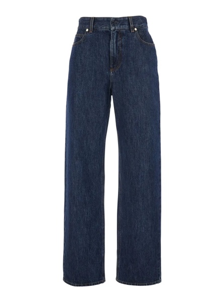 Blugi Blue Five-Pocket Jeans with Logo Patch on the Back in Denim for Women
