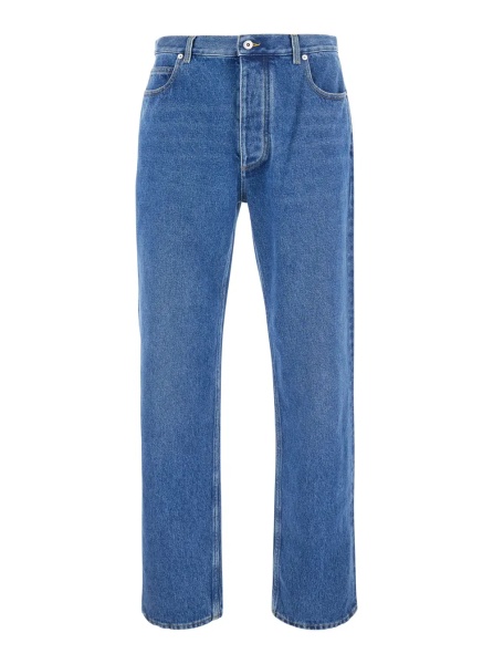 Blugi Blue High-Waisted Jeans with Logo Patch on the Back in Denim for Men