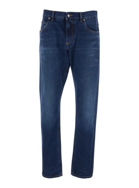 Blugi Blue Jeans with Belt Loops and Logo Patch on the Back for Men