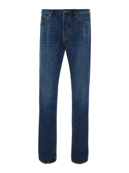 Blugi Blue Jeans with logo embroidery on the front and logo patch on the back in denim for men