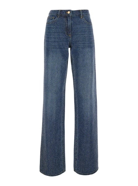 Blugi Blue Jeans with logo patch on the back and all-over crystals in denim for women