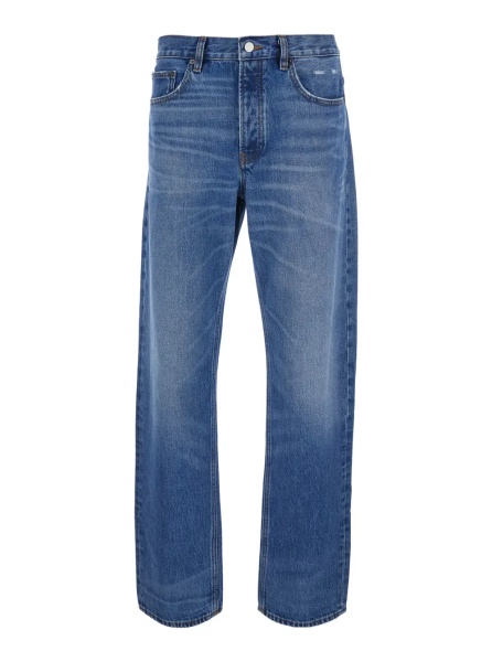 Blugi Blue Straight Jeans with Belt Loops in Denim for Men