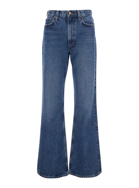 Blugi Blue Wide Five-Pocket Jeans with Bleach Effect in Denim Women