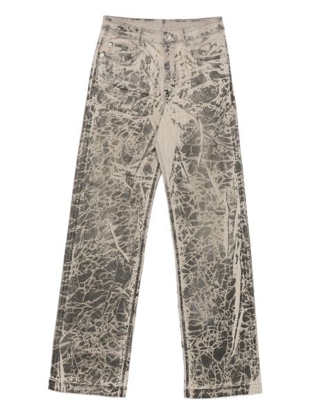 Blugi drepti Rick Owens negri din fibre de cauciuc si bumbac