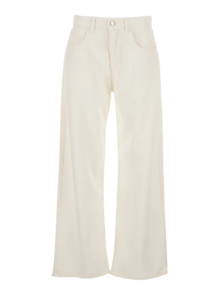 Blugi White Jeans with Five-Pocket Design and Logo Patch on the Rear in denim for Womemn