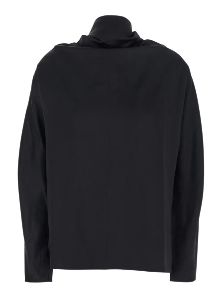 Bluza TOTÊME Black Blouse with Cowl Neck and Knot at the Back in Silk Blend for Women