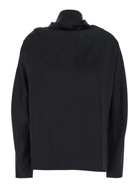 Bluza TOTÊME Black Blouse with Cowl Neck and Knot at the Back in Silk Blend for Women