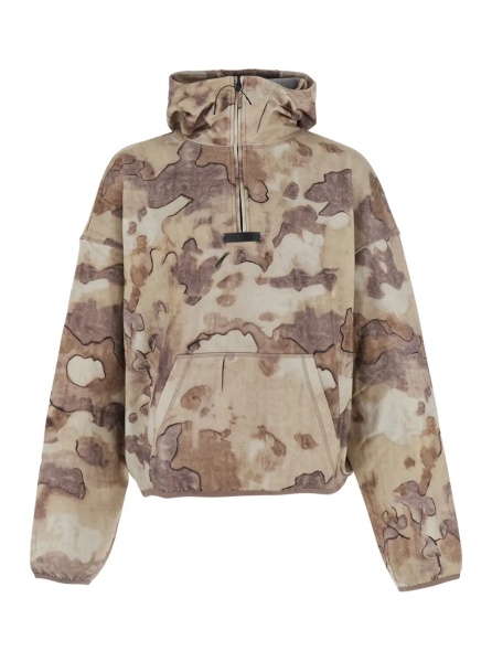 Bluza trening Beige Zip-Up Hoodie with All-Over Print in Cotton for Men