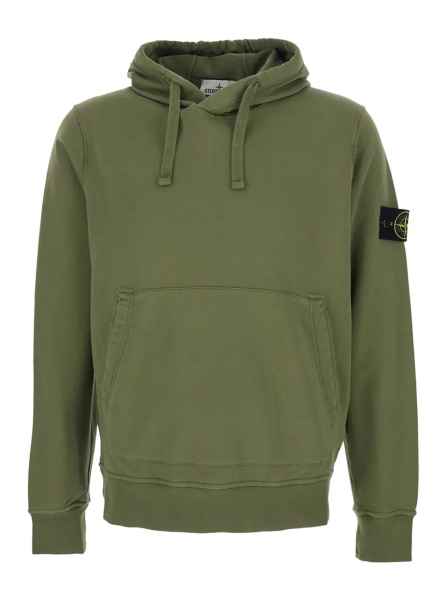 Bluza trening Green Hoodie with Drawstring and Logo Patch on Sleeve in Cotton Men