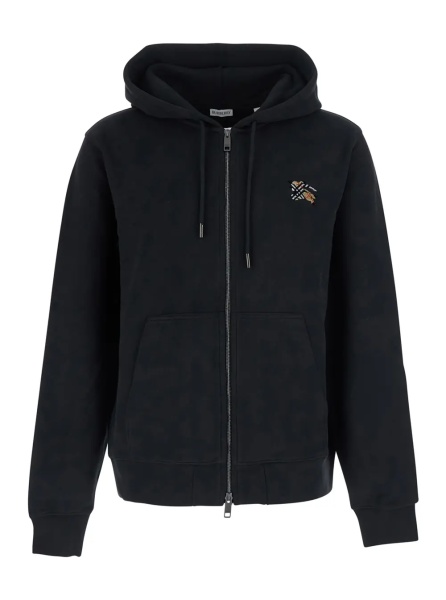Bluza trening 'SCOTT' Black Hoodie with fixed hood and logo patch on the front in Cotton for men