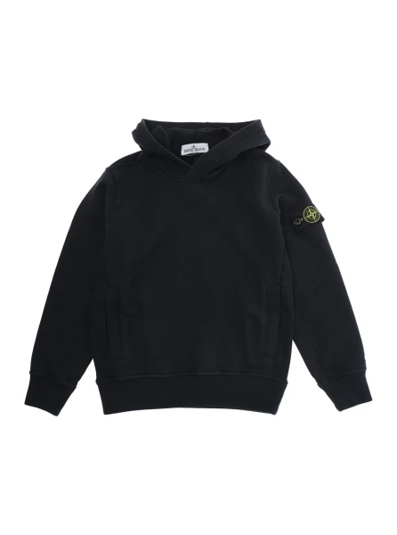 Bluze Black Hoodie with Fixed Hood and Logo Patch on the Sleeve in Cotton Boy