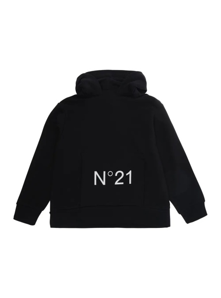 Bluze Black Hoodie with fixed hood and maxi logo on the front in cotton boy