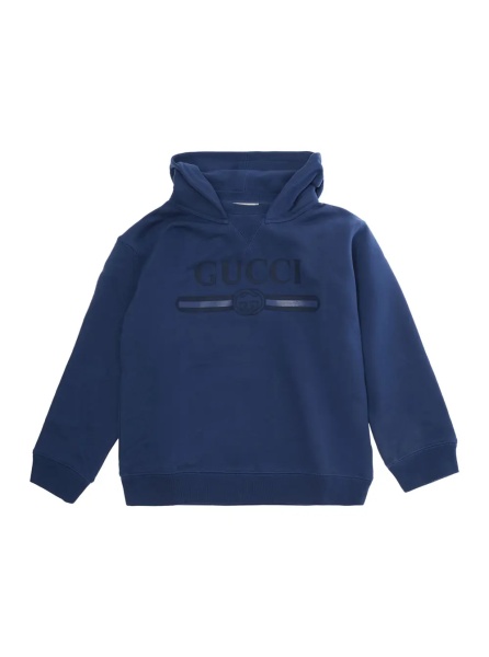 Bluze Blue Hoodie with fixed hood and logo lettering on the front in cotton Boy