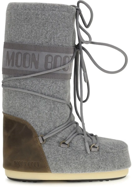 Bocanci casual Moon Boot gri din nubuck si fetru