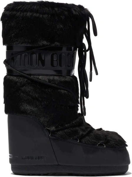 Bocanci casual Moon Boot negri din blana sintetica