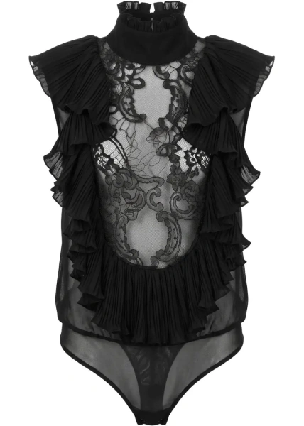 Body-uri Bodysuit with high collar and ruffle details