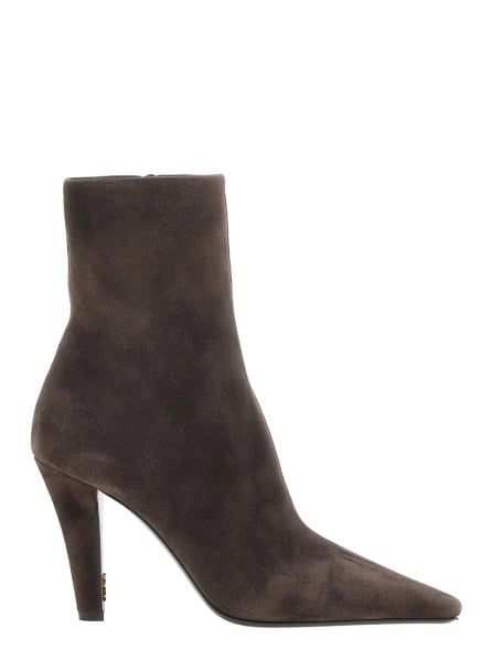 Botine 'Jill' Brown ankle Boots with Wide Heel with Cassandre and Square Toe in Suede for Women